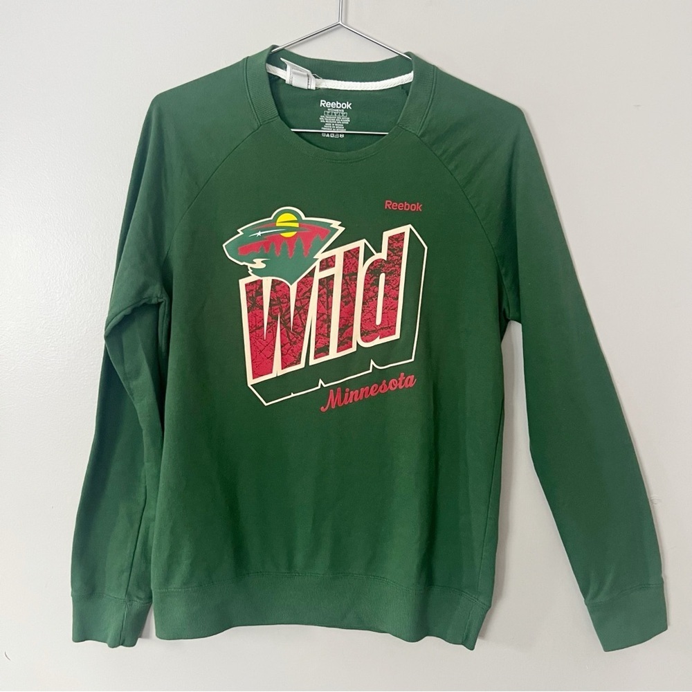 Reebok MN Wild Women’s Long Sleeve Crew Neck Top Green Large Hockey Shirt